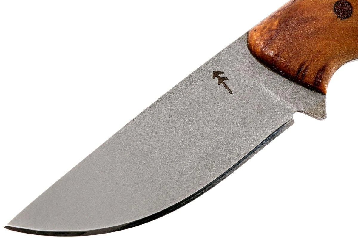 Autine Kurbads, Curly Birch, Elmax, Brown RH Sheath, Cuchillo De Exterior 3 Autine Kurbads, Curly Birch, Elmax, Brown RH Sheath, Cuchillo De Exterior - Imagen 3