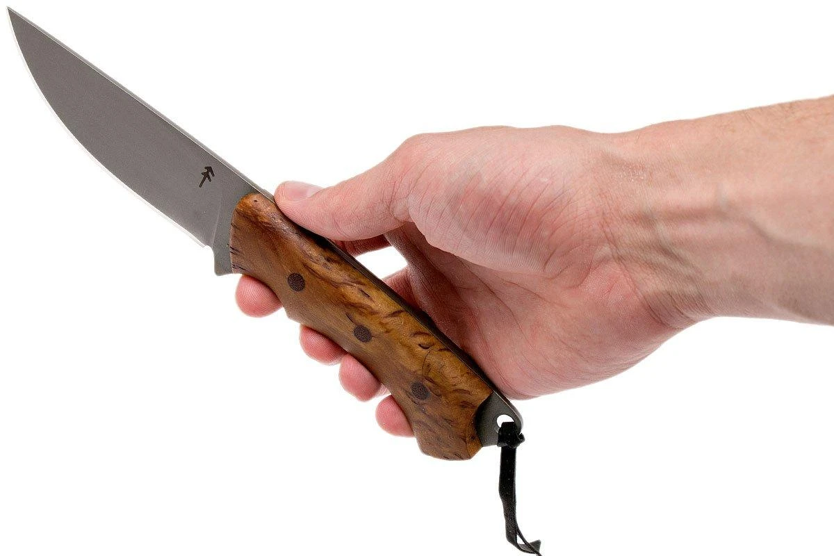 Autine Kurbads, Curly Birch, Elmax, Brown RH Sheath, Cuchillo De Exterior 6 Autine Kurbads, Curly Birch, Elmax, Brown RH Sheath, Cuchillo De Exterior - Imagen 6