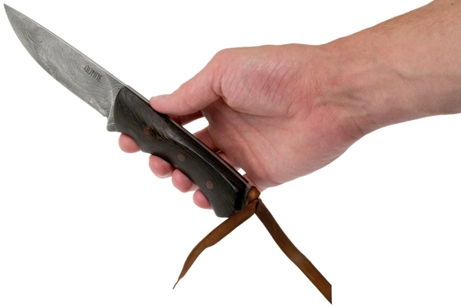 Autine Damascus Kurbads Wengé Damast, Brown RH Sheath, Cuchillo De Exterior 6 Autine Damascus Kurbads Wengé Damast, Brown RH Sheath, Cuchillo De Exterior - Imagen 6