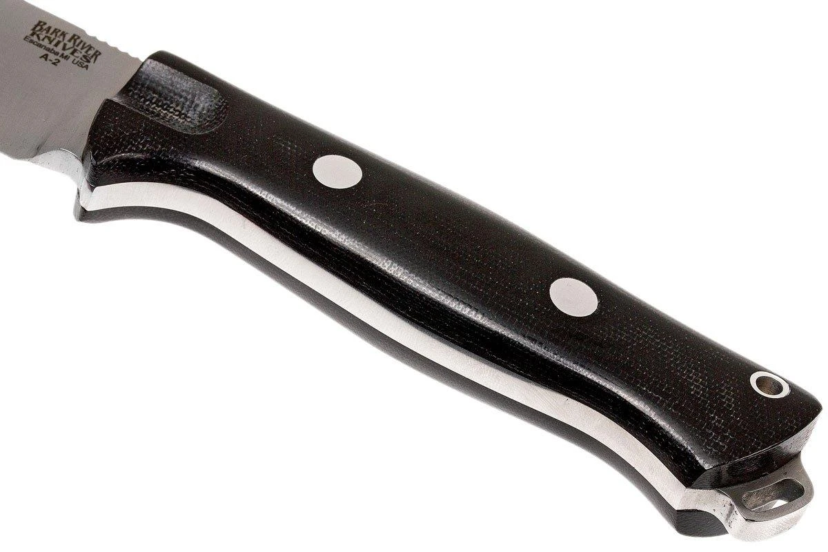 Bark River Bravo Vortex A2 Jimped, Black Canvas Micarta, Funda Marrón 4 Bark River Bravo Vortex A2 Jimped, Black Canvas Micarta, Funda Marrón - Imagen 4